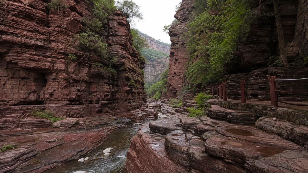 Longtan Grand Canyon: Read Water in Red Sandstone